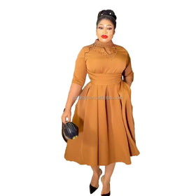 New 2024 African American Ladies Dress with Pearl Detail Polyester Material Anti-Wrinkle Feature-Winter/Spring/Autumn Season