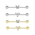 Gaby Hotsale Industrial Barbell Earring CZ Flower Butterfly Body Piercing Jewelry with Zircon for Wedding Engagement Party Gift