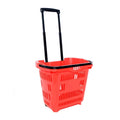 35L Supermarket New PP Rolling Grocery Plastic Basket 2 Wheels Shopping Basket