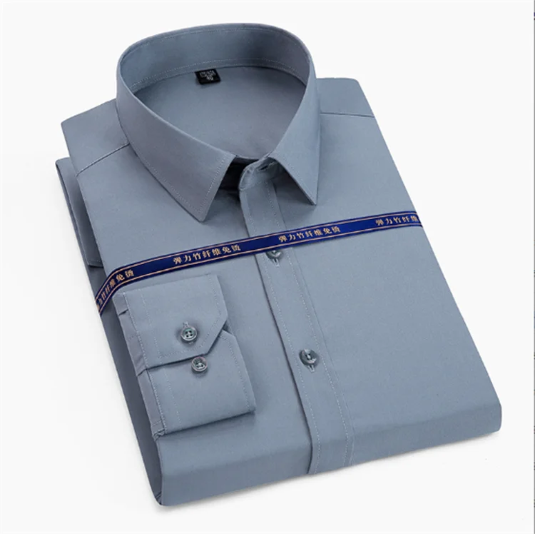 New Bamboo Fiber Shirt Men's Long Sleeve Shirt Solid Color Elastic Non-ironing Professional Uniform Men and Women the Same