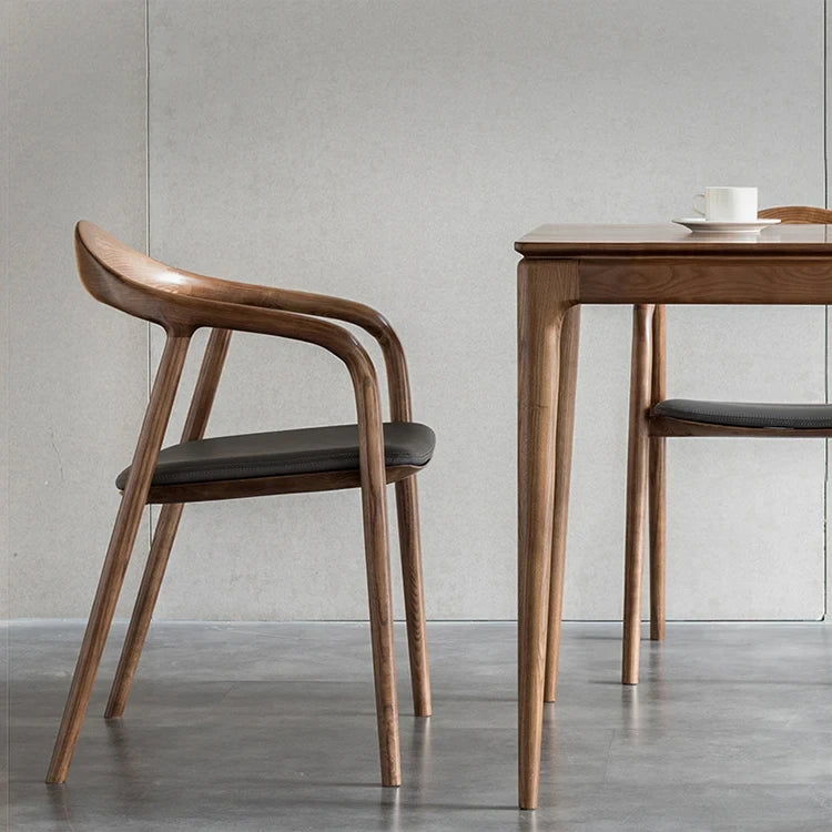 Factory Stock Modern Solid Wood Walnut Color Ash Wood PU Leather Dining Room Engineering Dining Chair