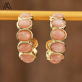 Exquisite Gold Jewelry Sunstone Rose Quartz Crystal Hoop Earrings for Women for Wedding Party or Birthday Gift