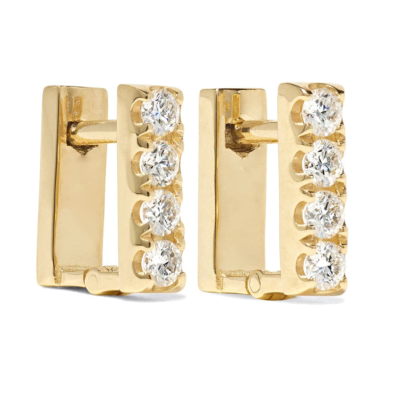 Gemnel Hot Selling 18k Gold Plated Mini square U Hoop baguette Diamond Huggie Earrings
