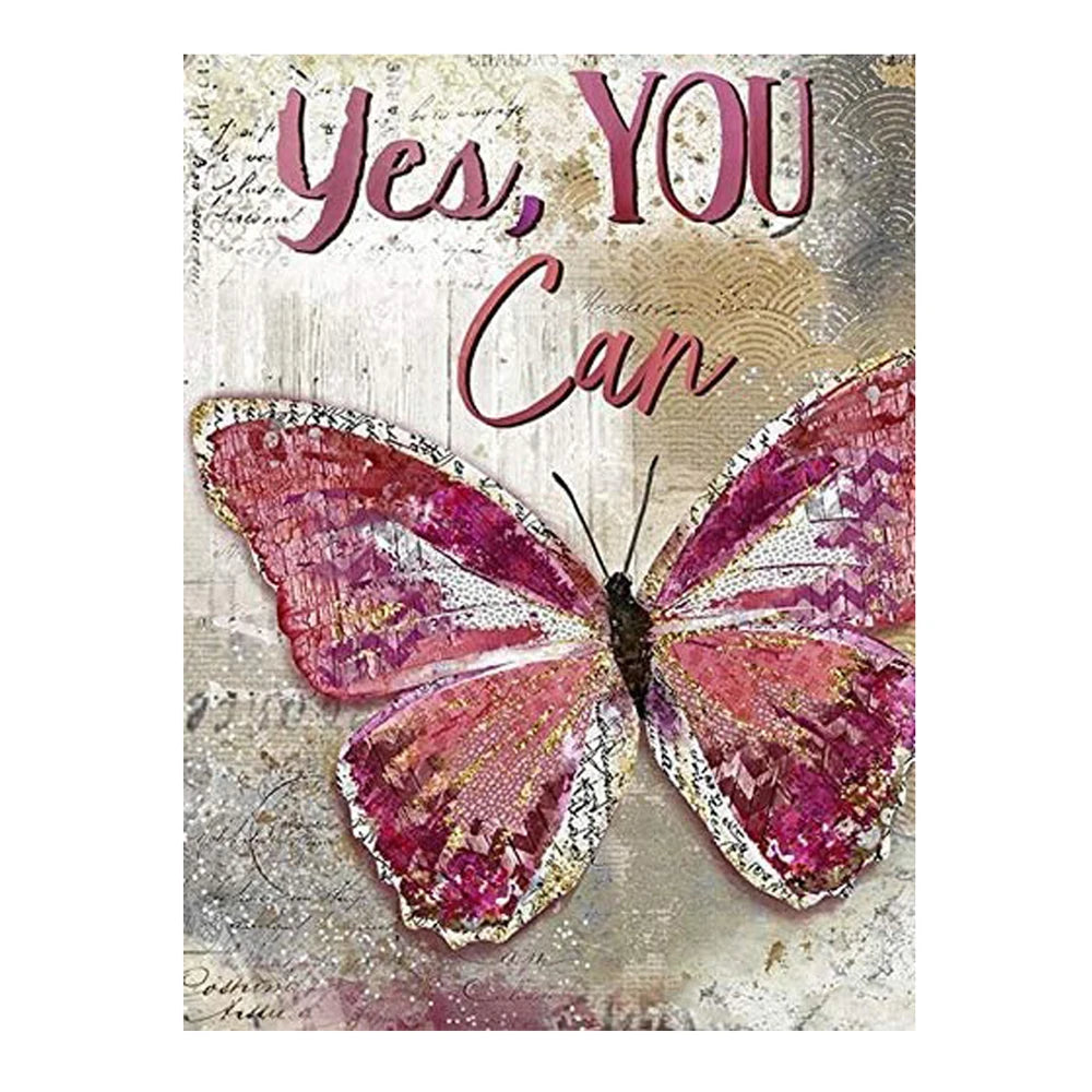 5d Diamond Painting Yes You Can Home Wall Art Decor Diy Full Round Drill Diamond Embroidery Hanging Picture Pink Butterfly