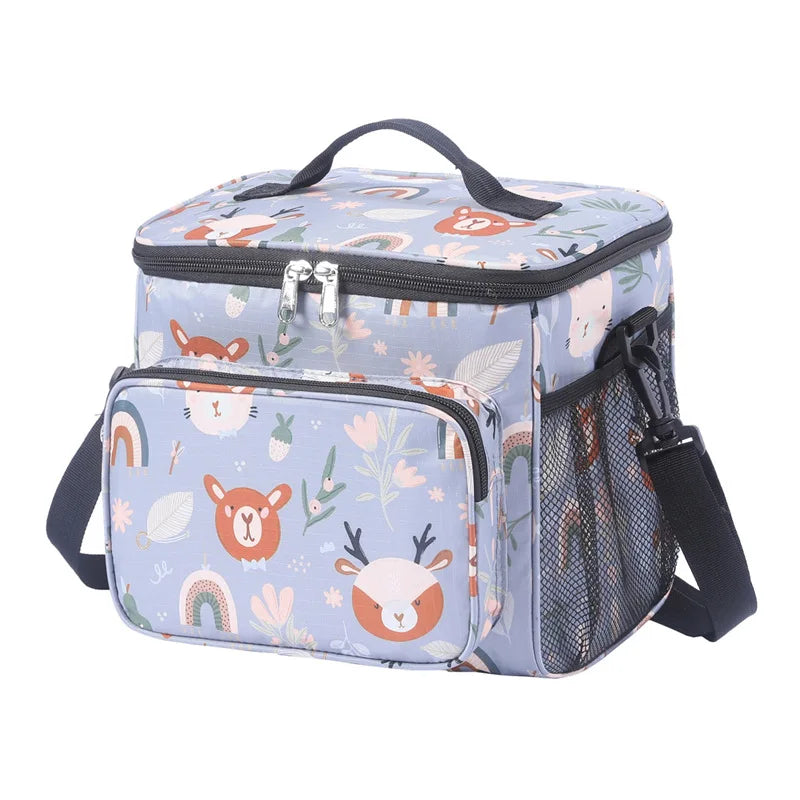 Fashion Cartoon Printing Portable Lunch Bag Box for Women Men Thermal Oxford Cloth Tote Cooler Bags with Shoulder Strap