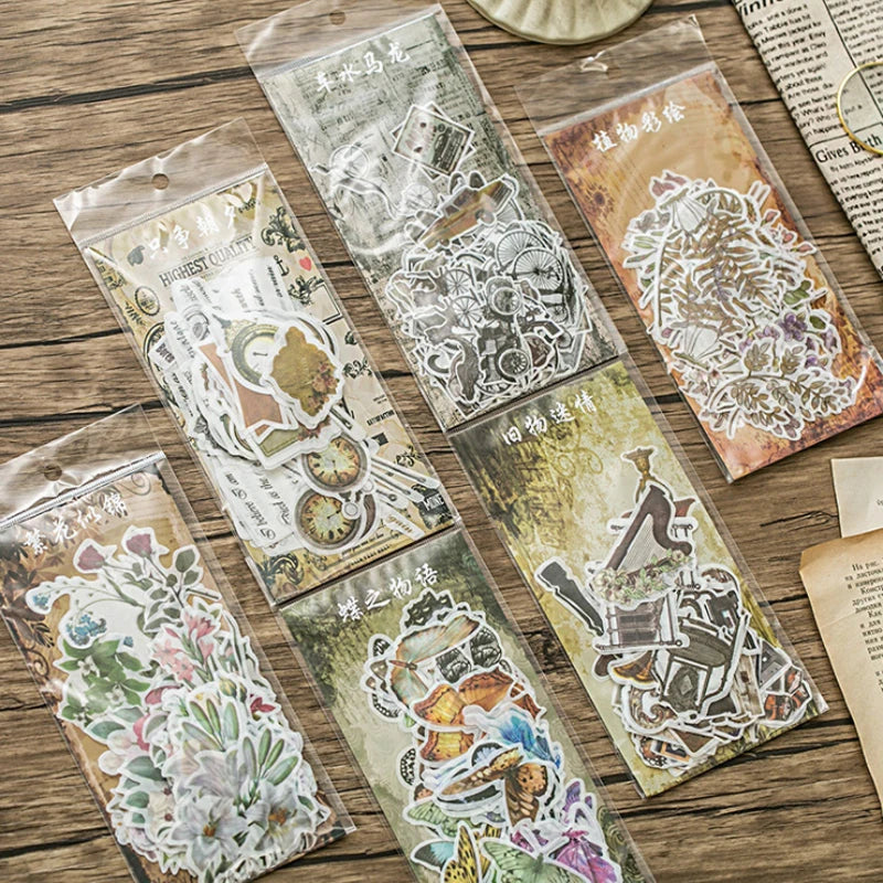 60pcs/pack Natural Series Paper Sticker DIY Album Flower Plants Illustration Label Diary Anniversary Stationery Stickers MegaBDM