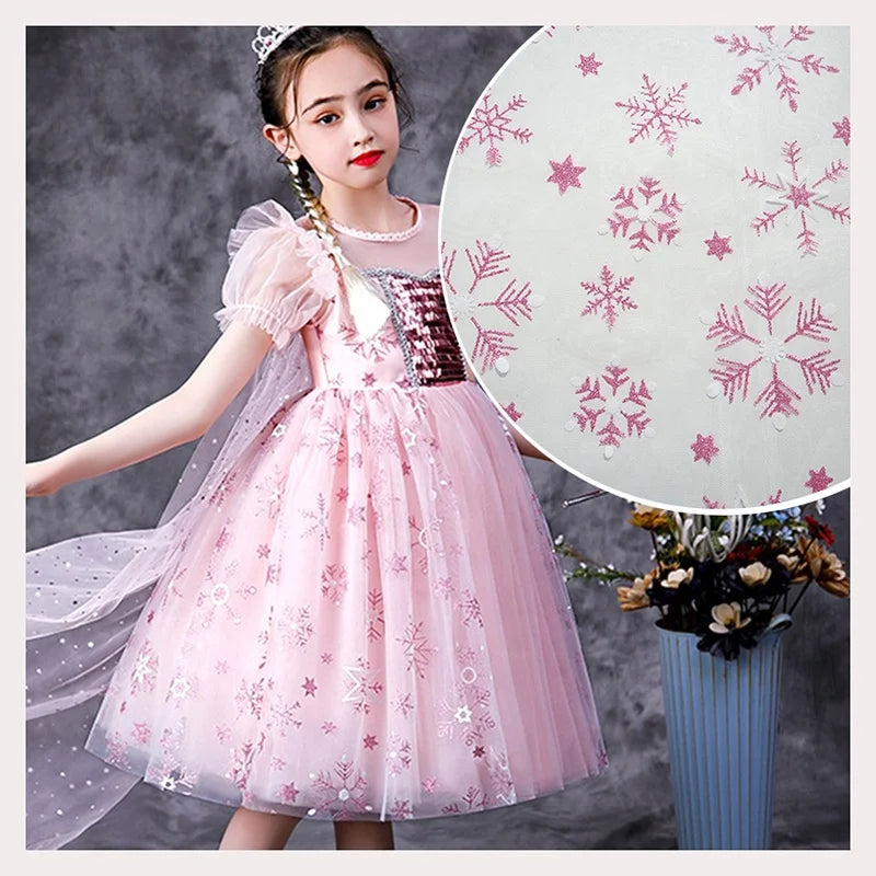 SG13 Winter Children's Glitter Snowflake Pattern Printed Mesh Tulle Fabric Suitable for Tutu
