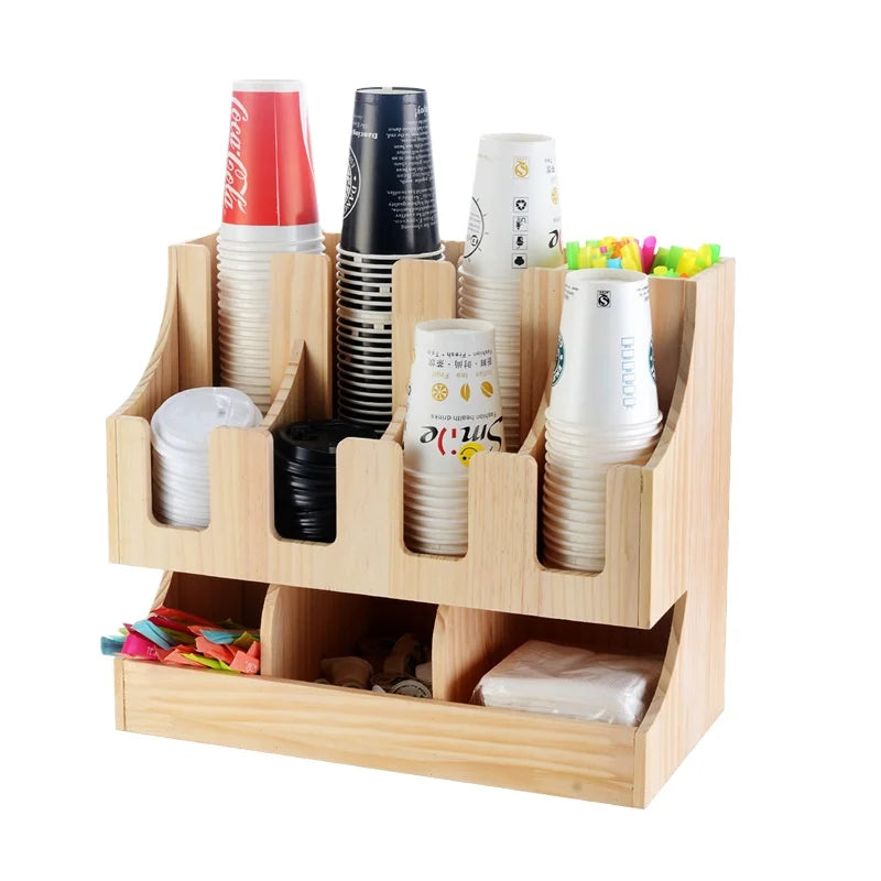 Custom logo Coffee Paper Cup Organizer Tea Cup Straw Row Wood Paper Cup Holder