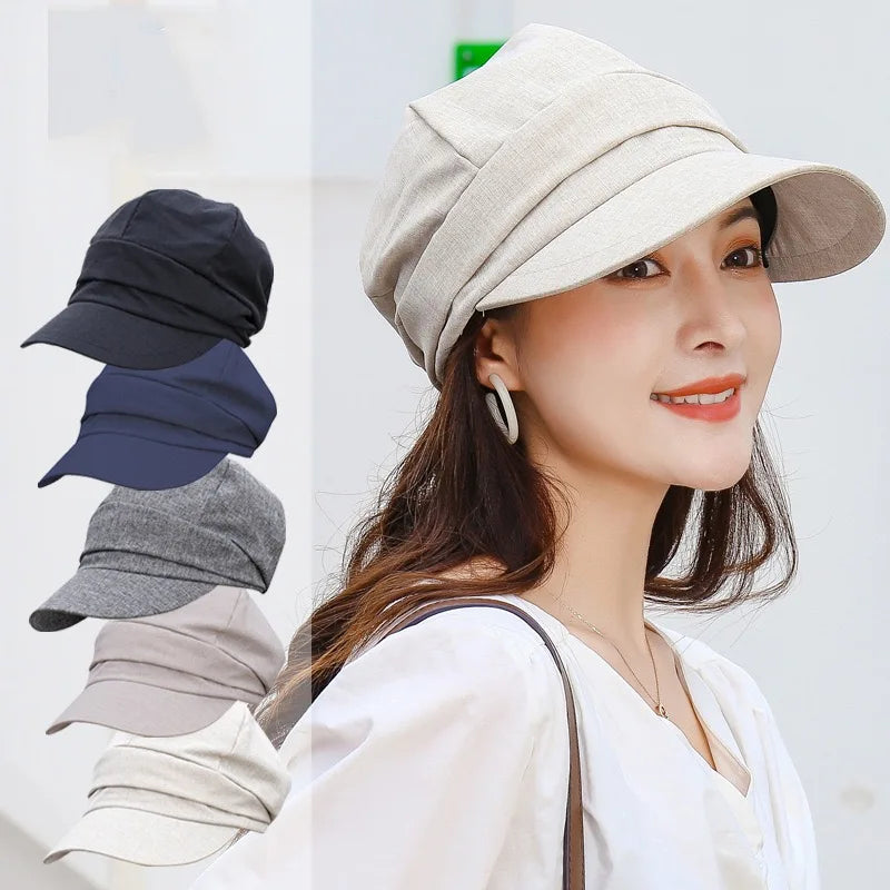 2024 New Arrival Spring Summer Korea Japan Style Women Newsboy Cap Beret Hat Short Bill Bucket Sun Hat for Women