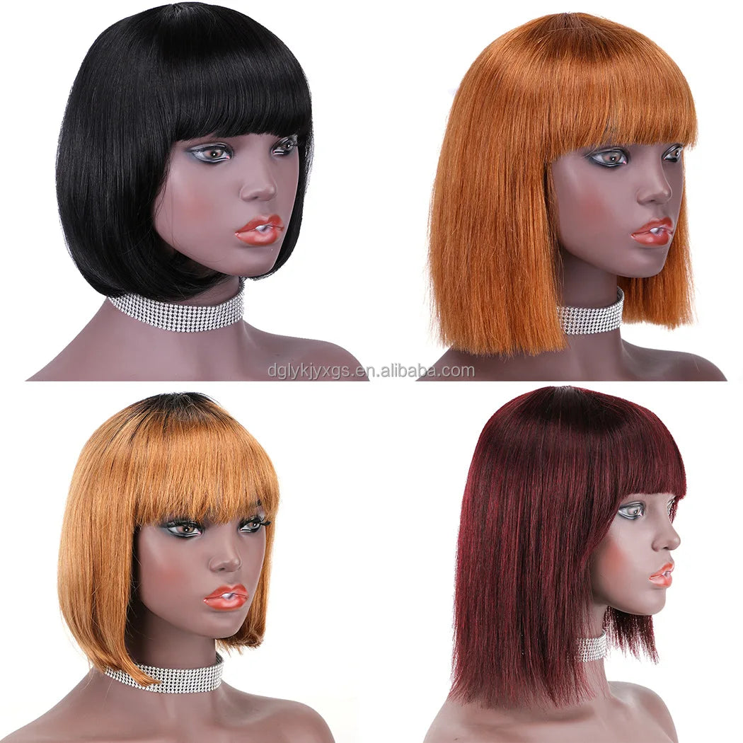 HL12 100% Human Wig Bangs Bobo Straight 8-14inch Human Hair Short Wigs for Black Women