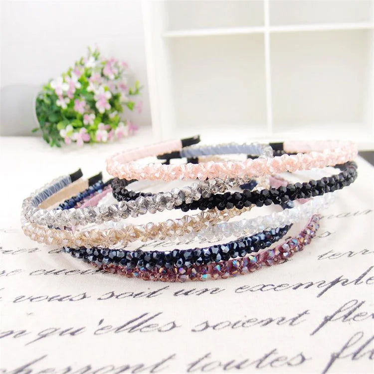 Fashion Bling Double Rows Crystal Rhinestone Headband Thin Hair Band for Women and Girls