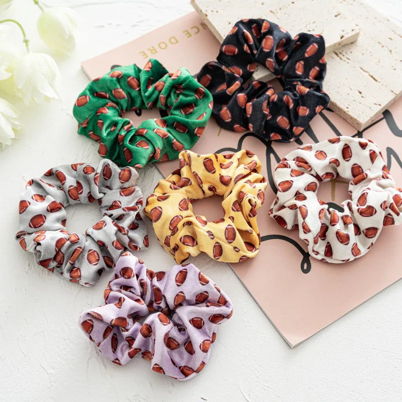 New Arrived Girls Fashion Velvet Hair Scrunchies Football Print Elastic Hair Band Hot Selling