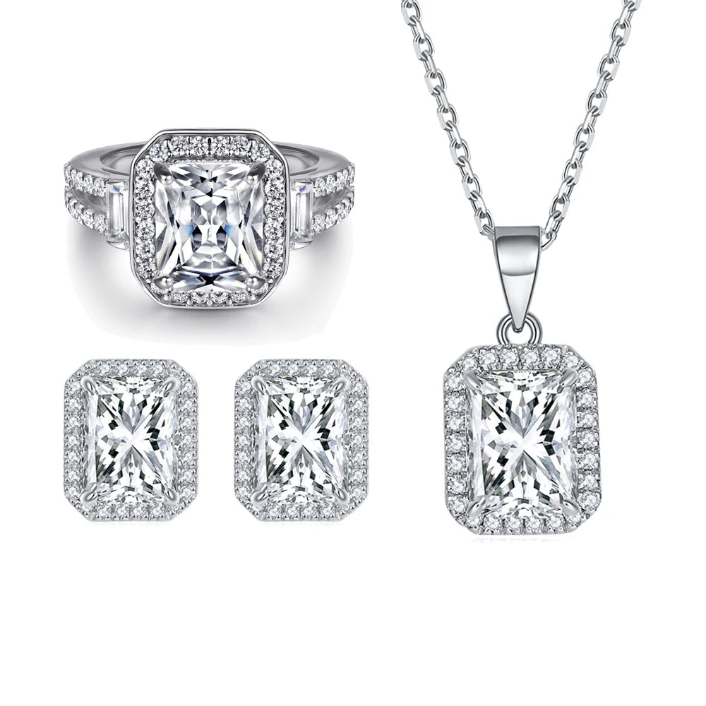 New Arrive Rectangle Cut Jewelry Sets 925 Sterling Silver White Gold Plated Women Jewelry Set