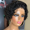 Lace Front Wigs Tiny Curly Black Color Short Pixie Bob Transparent Lace Frontal Wig With Pre Plucked Hair