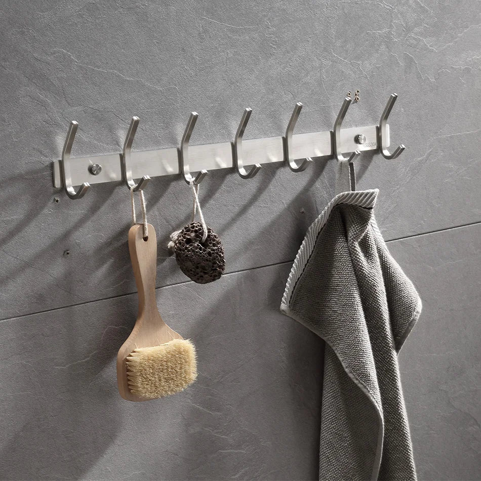 Modern 304 Stainless Steel Wall Mount Hook Rail for Bathroom & Kitchen Hat Clothes Robe Coat Hanger Rack