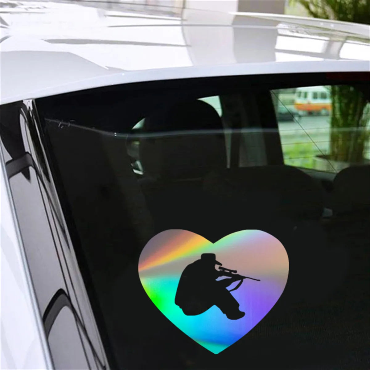 Hunter Love Heart Car Laser Sticker Vinyl Decal Car Truck Bumper Window Laptop Sticker Decor Gift Die Cut Decals Window Glass