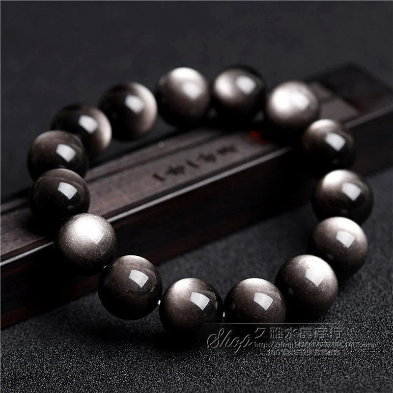 High Quality 7A Silver Obsidian Beaded Bracelet Trendy Natural Yao Stone Geometric Design Factory Outlet Crystal Anniversaries