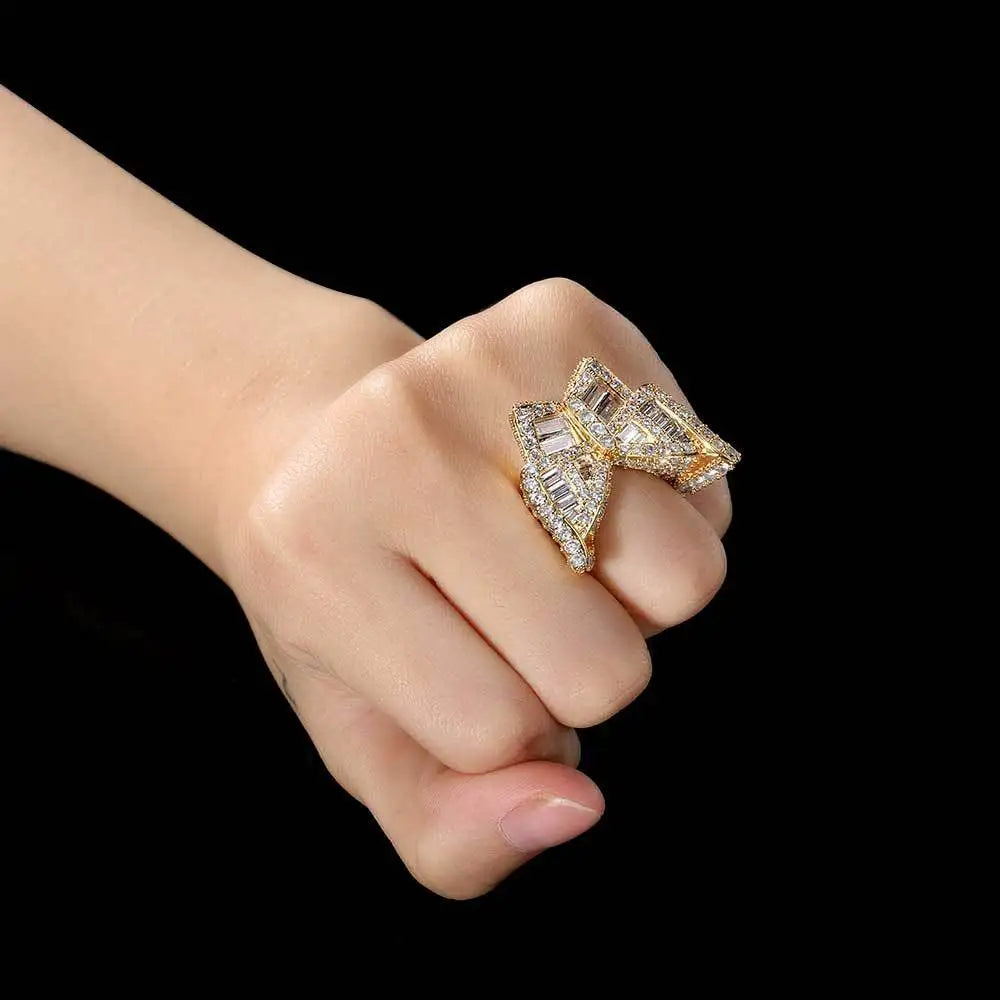 HipHop Diamond Rings Jewelry Women Zircon 18k Gold Plated Bling Butterfly Ring