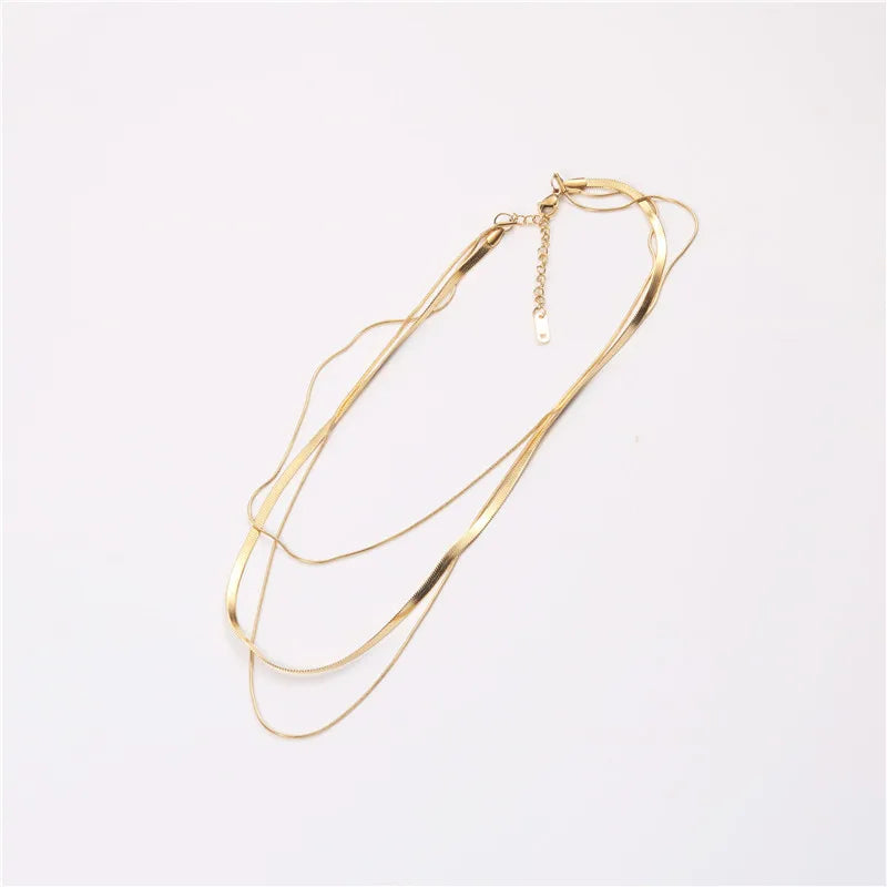 Fashion Jewelry High End Finish Tarnish Free Stainless Steel Snake Chain Necklace Three Layers Chain Necklace for Women