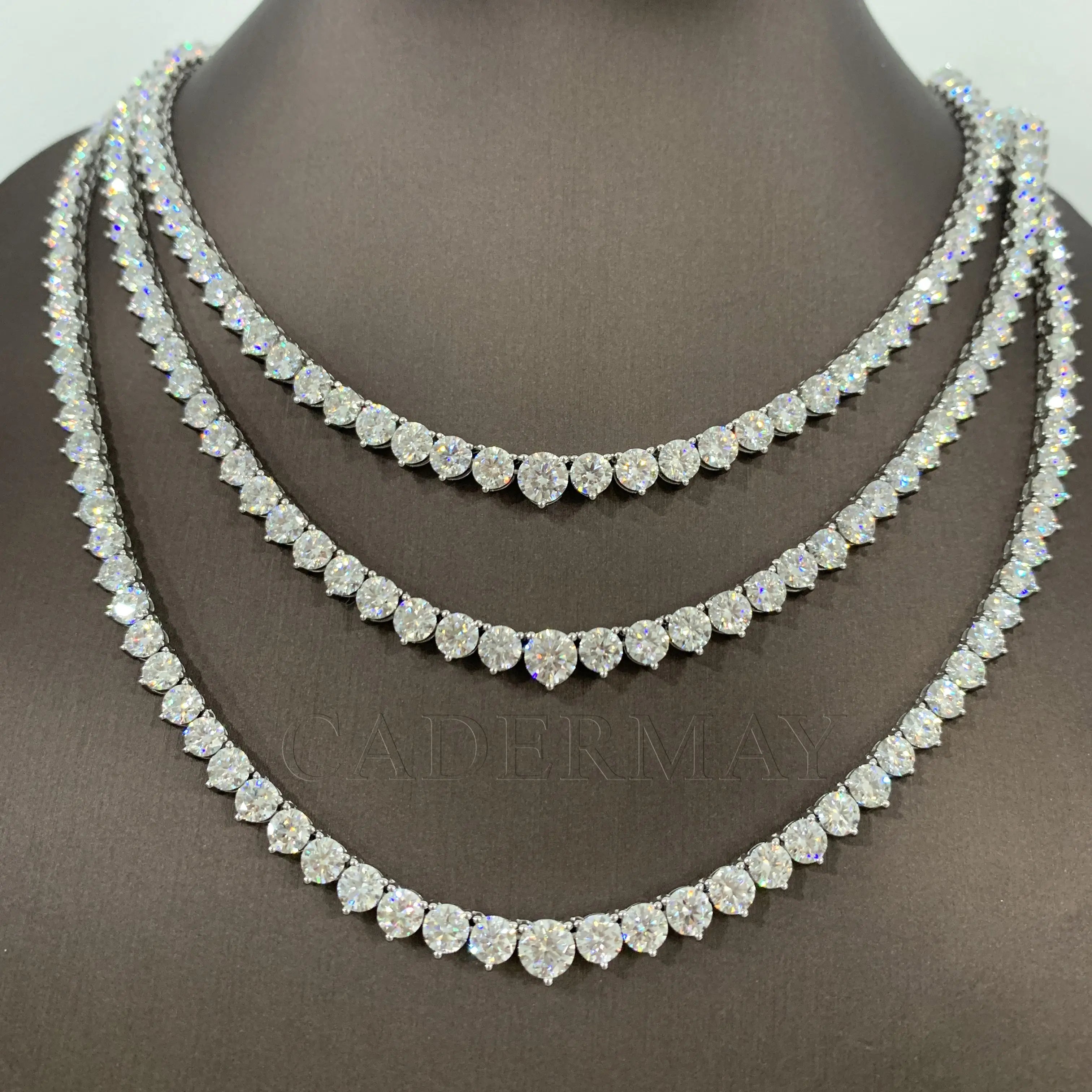 Cadermay Fine Jewelry Tennis Pendant Necklace  AGL Certificate 6.5mm D VVS Moissanite Chain Graduated Tennis Necklace