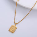 Men's Classic Style Stainless Steel PVD 18k Gold Pendant Waterproof Rectangle Initial Alphabet Necklace for Anniversary
