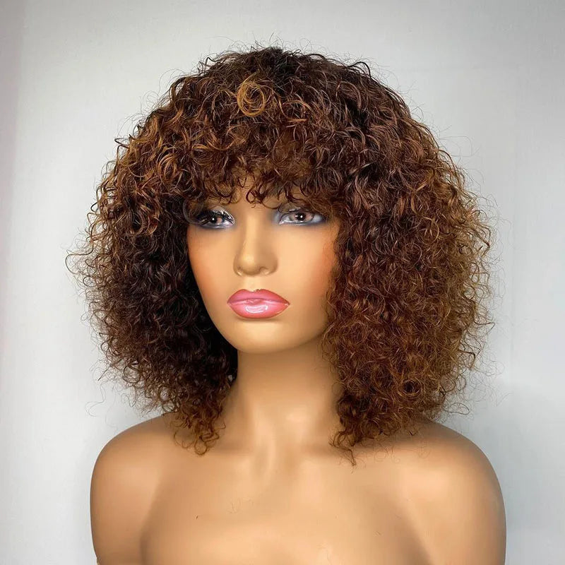 Ombre Brown Wigs 4x4 Lace Closure Front Wigs Human Hair Pre Plucked Brazilian Raw Virgin Hair Glueless Lace Kinky Curly Bob Wigs