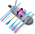 Reusable Travel Utensils Portable Rainbow Cutlery Set With Carry Case