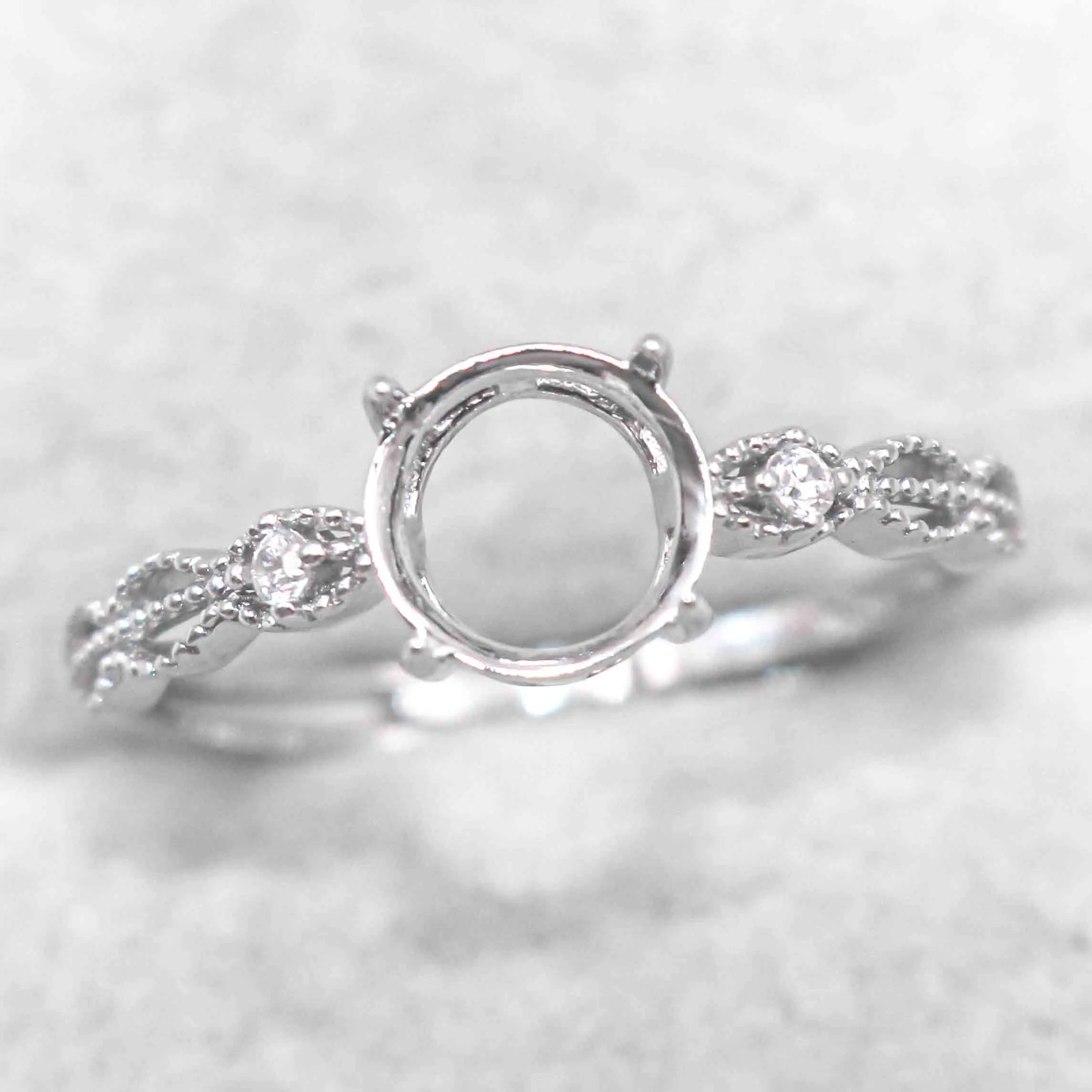 Sterling Silver 5mm/6mm/7mm/8mm Semi Mount Ring Frame Empty Blank Support Setting S925 Base Without Center Stone for Inlay DIY