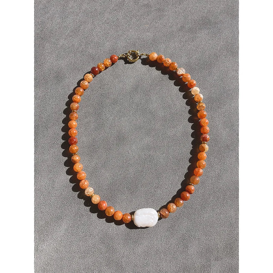Handmade Designer Winter Line Orange Natural Stone Beaded Freshwater Pearl for Women and Girls Jewelry Ladies