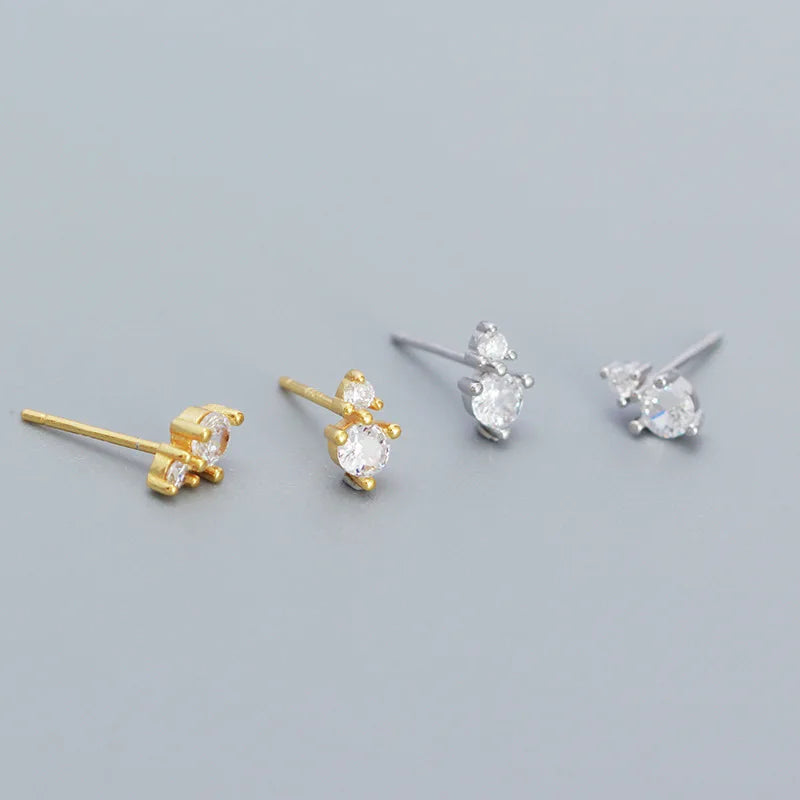 Fashion 925 Sterling Silver 3 Claws Single Zircon Gold Plated Stud Earring Jewelry for Women