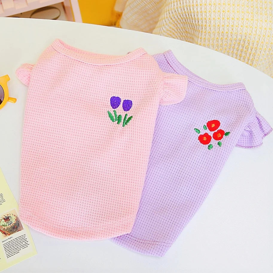 Wholesale Factory Pet Clothing for Small Dogs Summer INS Pet Apparel New Arrival '23 Waffle Grid Flutter Sleeve Vest