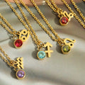 Hot Classic Twelve Constellations Necklace Rune Zircon Birthstone Stainless Steel Pendant Necklace