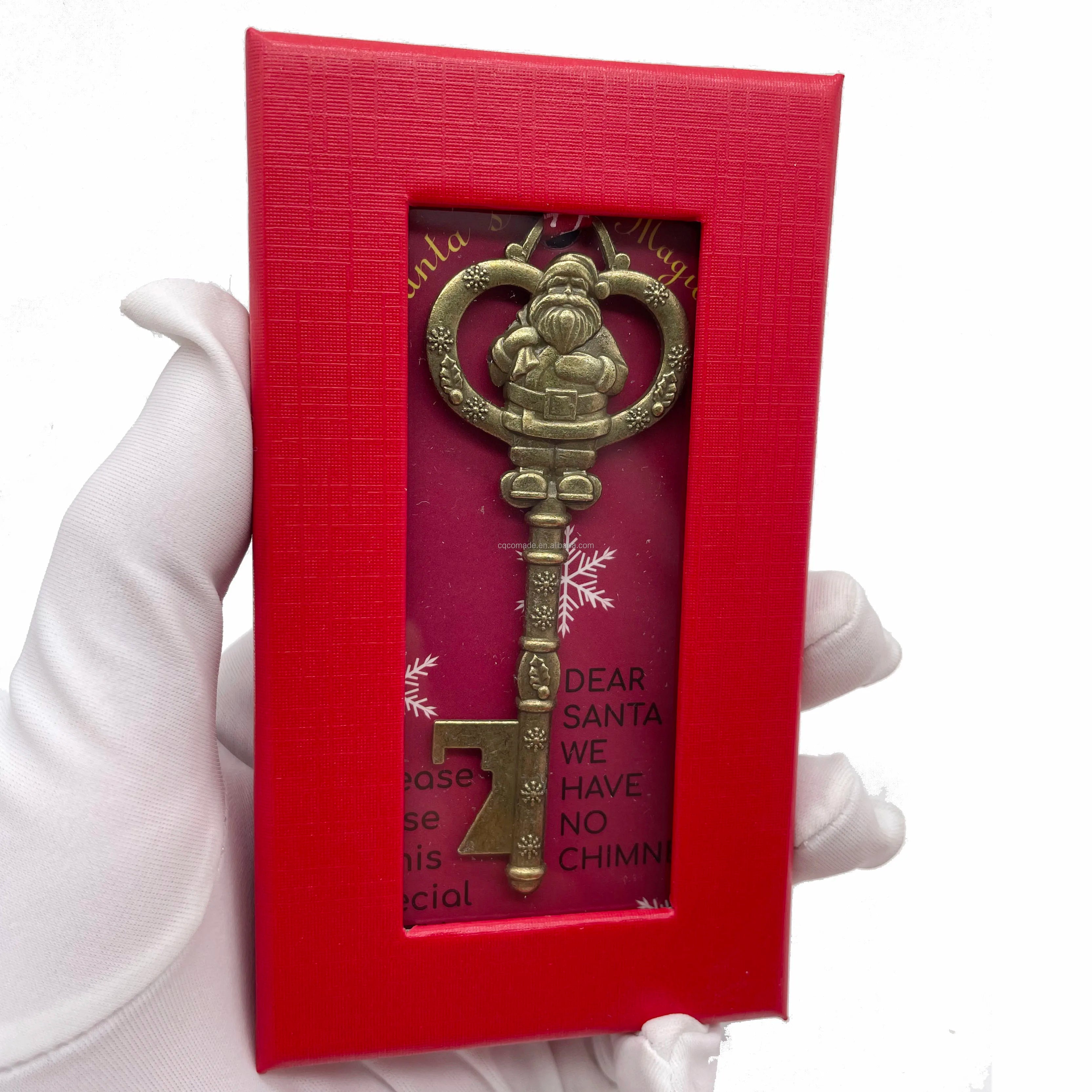 READY for SHIP Old Metal Santa's Magic Keys with Red Gift Box Christmas Gift Santa Key