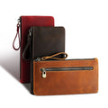 Retro Crazy Horse Leather Mobile Phone Bag Large Capacity Zipper Pen Bag Clutch Waterproof Storage Pen Box Clutch Bag