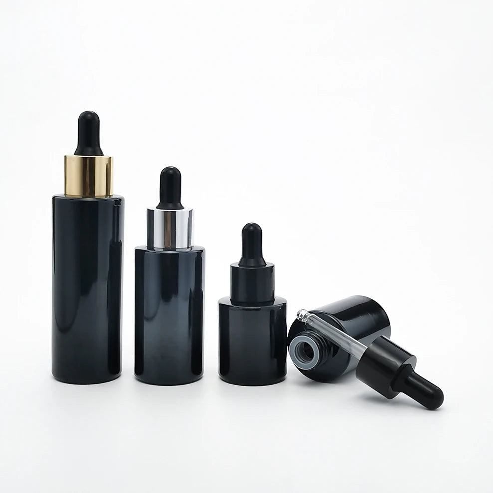 Modern Unique Cosmetic Packaging Black 20ml 30ml 40ml 50ml 60ml Serum Glass Dropper Bottle with Pipette