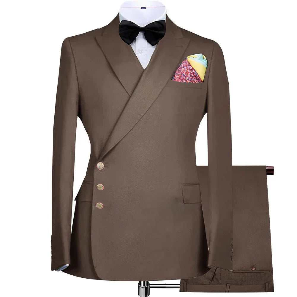 Tailored Suit for Men Business Set 2-Piece Office Gentleman's Jacket With Trousers Notched Lapel Work Clothes Formal Wedding Tux