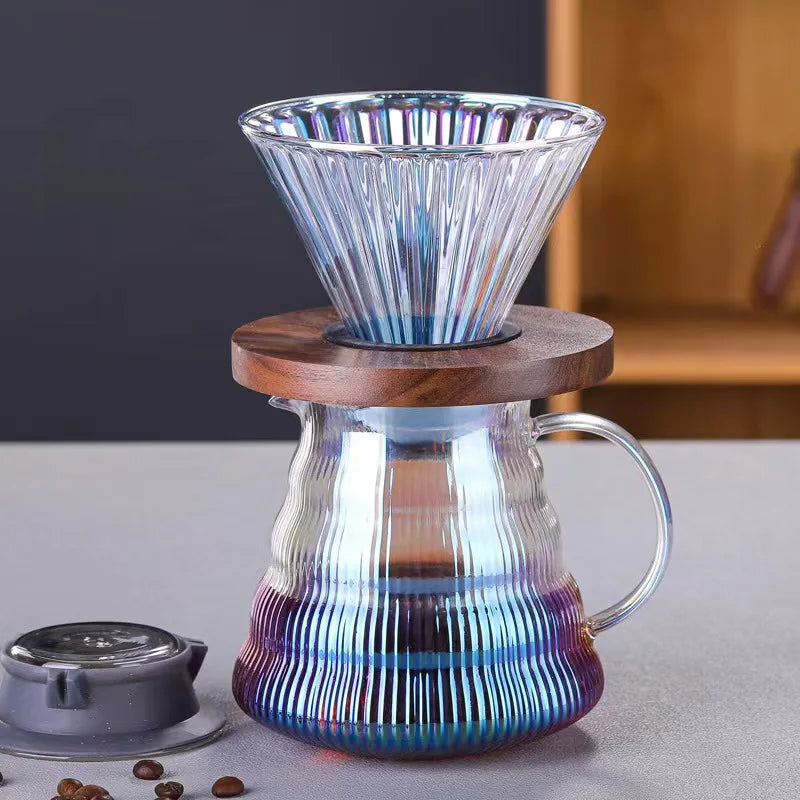 Pour Over Coffee Maker Set 500ml Coffee Server Pot with Glass Drip Filter Elegant Coffee Dripper Glass Carafe