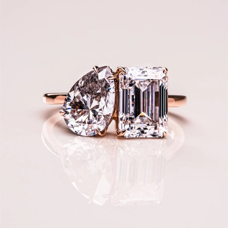 Women's 14K & 18K Gold 1 Carat Engagement & Wedding Moissanite Ring with 2 Stones Fashion Jewelry