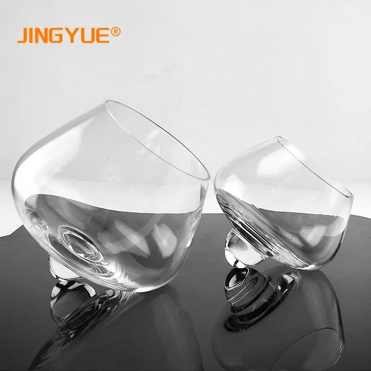 Unique Old Fashioned Glass Rolling Hand Blown Stemless Tilted Whiskey Glass Tumbler for Anniversary Wedding Reception