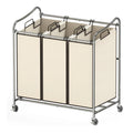 Premium Quality Heavy-Duty 3-Bag Steel Frame Laundry Hamper Sorter Cart with Space-Saving Three Individual Bags