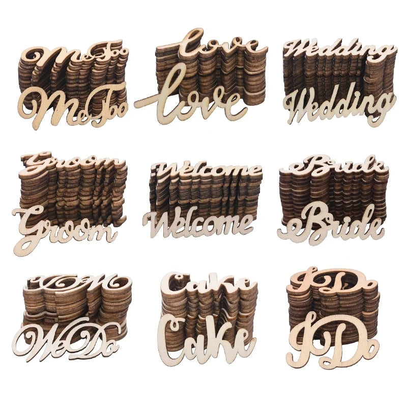 30PCS Laser Cut Table Decoration Wood Art Craft Mini Slices Signs Letter Slogan Decoration Wedding Wood Craft
