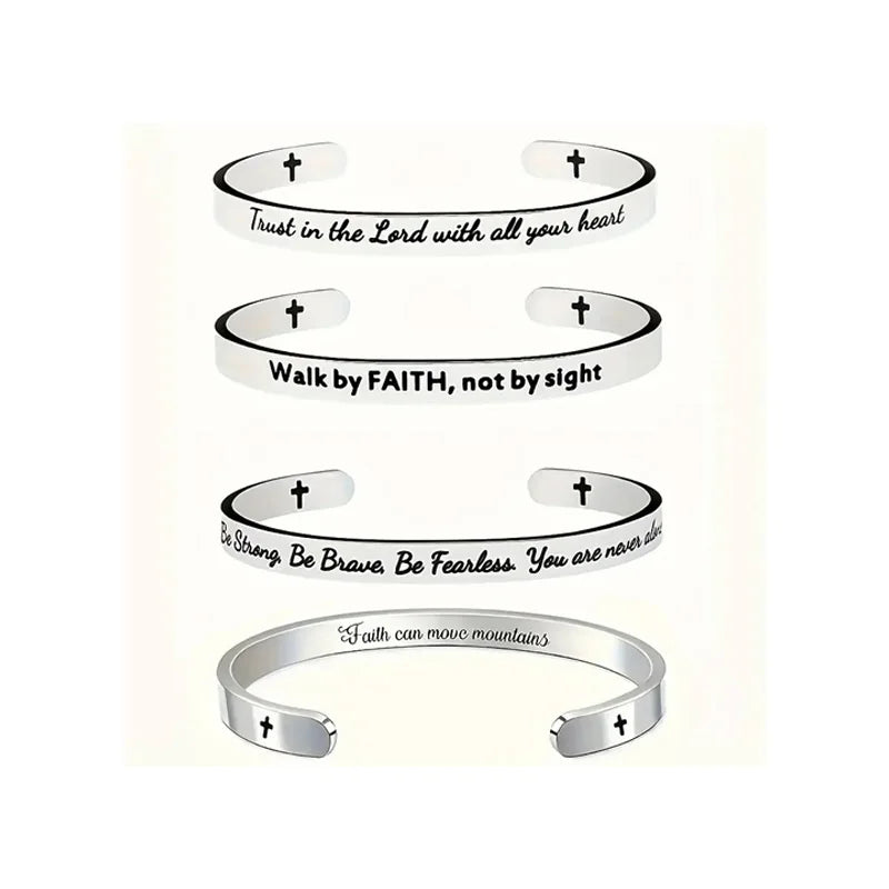 Hot Sales 4PCS/SET Stainless Steel Faith Bible Verse Bracelet Religious Jewelry Adjustable Bracelets for Women