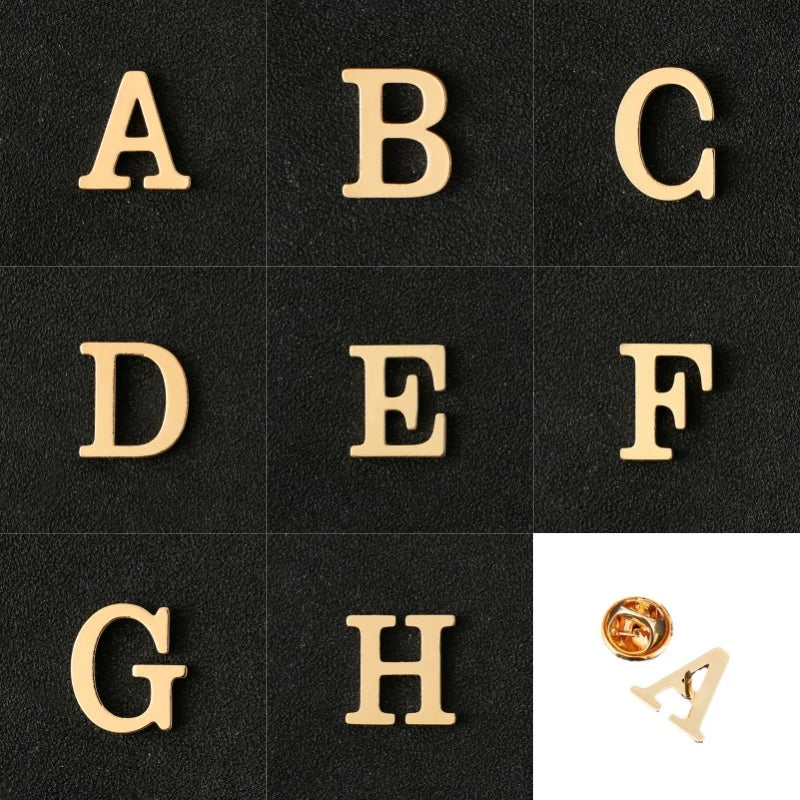 Cross-Border 26 English Alphabet Golden Brooch Suit  Decorative Chest Brooch With Last Name for Weddings and Gifts