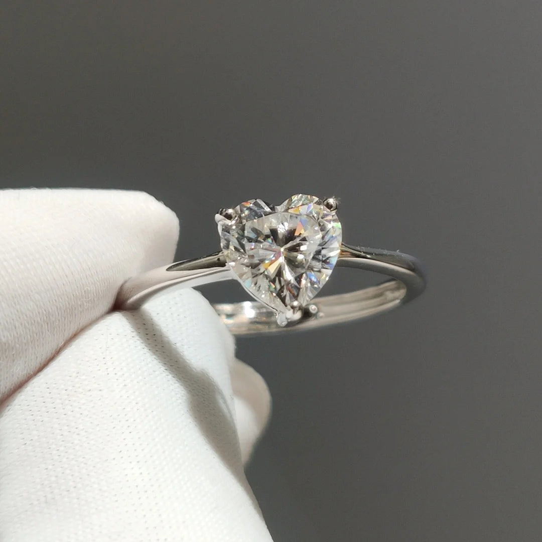 Silver 925 Original 1 Carat Diamond Test Past Excellent Cut Sparkling D Color Moissanite Heart Ring Foerver Love Gemstone Rings