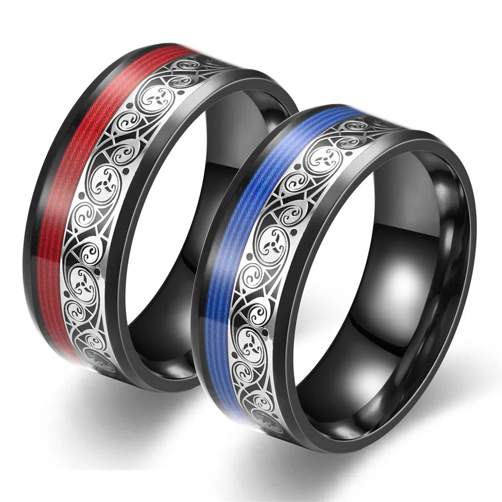 2024 Trendy Bulk Stainless Steel Rings 8mm Wide Mens Tungsten Rings with Guitar String Wood Grain Titanium Steel Ring