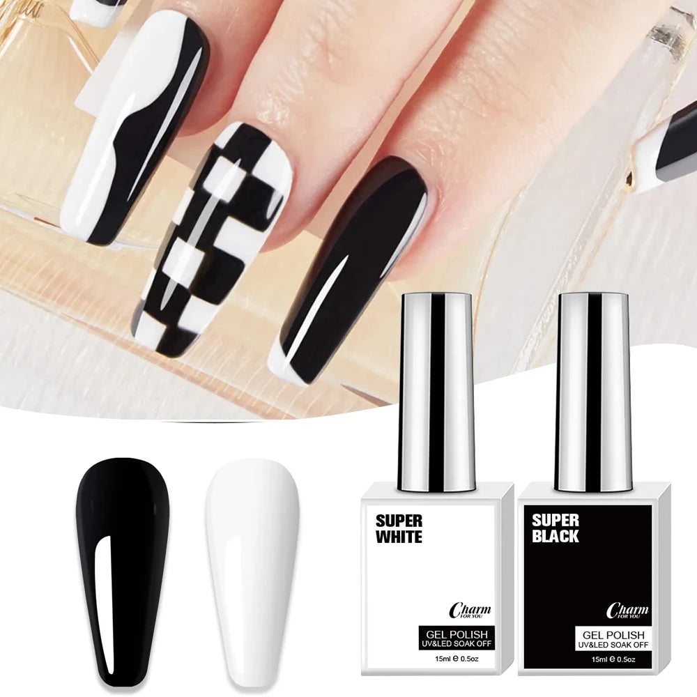 Super Pure White Super Black 15ml UV Gel Nail Polish Not Yellowing Color Gel Nail Polish