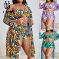JSN 2026 Customize High Waist Plus Size Swimsuit Women Custom Cover up Bikini 3 Piece Set Beachwear Bathing Suit Print Bikini