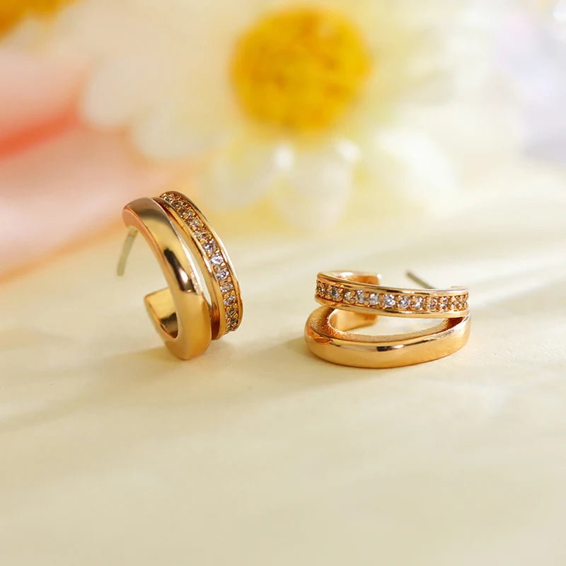 Hot Sale Trendy Jewelry S925 Silver Needle Golden Zircon Fashion C Shaped Stud Hoop Earrings for Women Parties