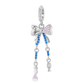 Bowknot Linked to Fishbone Zirconia Pendant Silver Charms 925 Sterling Beads for Women Fine Jewelry Making Charm Bracelet Gift