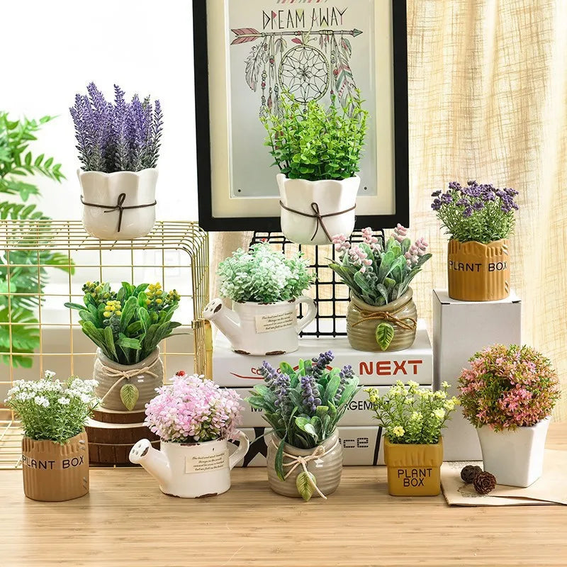 American Rural Simulation Plant Small Bonsai Set Flower Artifact Decoration Ceramic Basin Flower Garland Ceramic Vases Decor